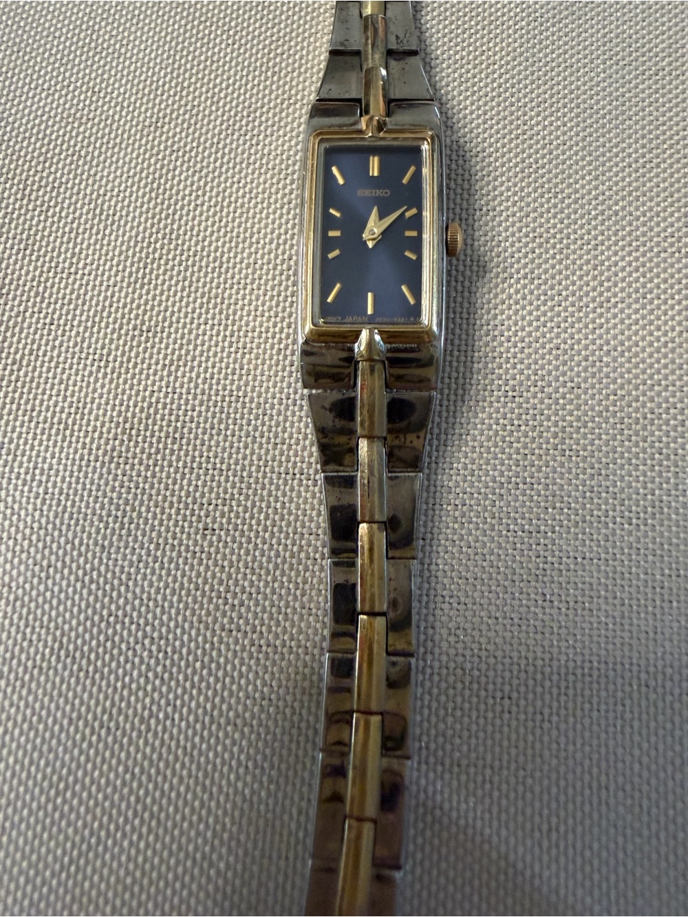 Seiko Two-Tone Gold and Silver Rectangular Ladies Watch with Black Dial